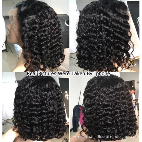 Hot selling virgin raw Indian hair curly closure frontal wig glueless full hd lace frontal short human hair deep wave wig